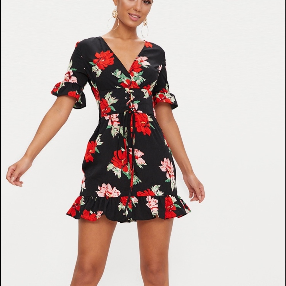PLT Black Corset Floral Swing Dress